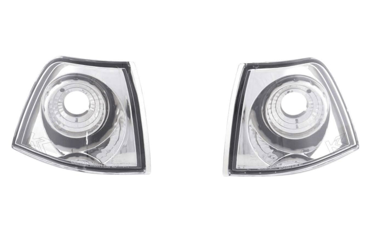 BMW 3-Series E36 sedan and touring clear chrome corner lights by K2 Industries, 1992-1998, showing front corner light details
