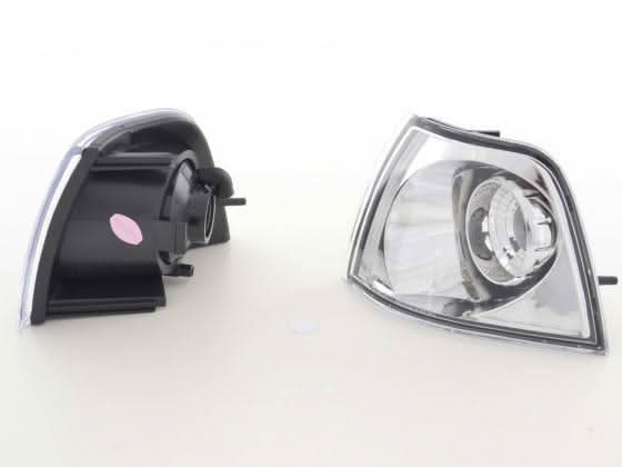 BMW 3-Series E36 sedan and touring clear chrome corner lights by K2 Industries, 1992-1998, showing front corner light assembly.