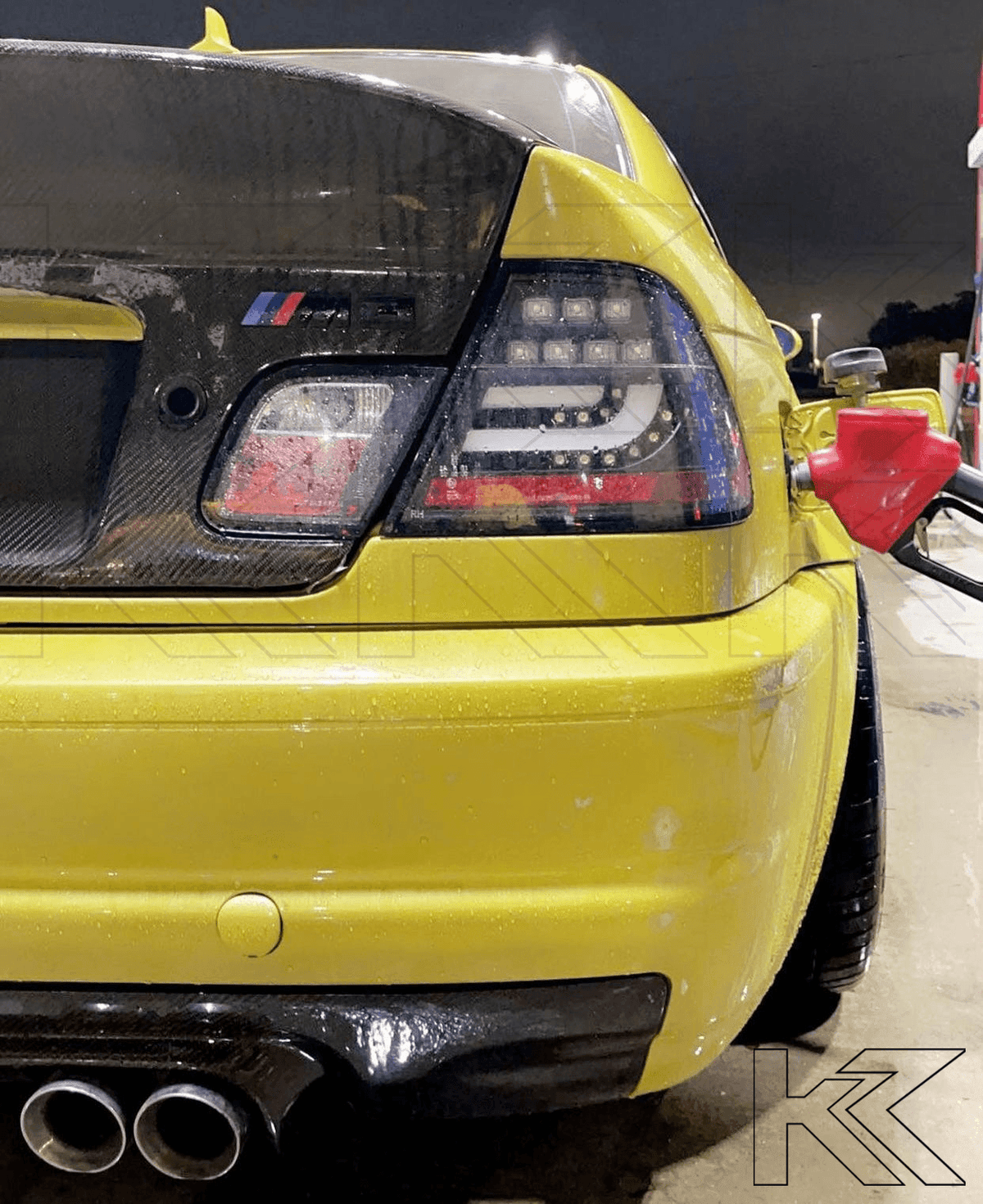 Black LED taillight set for BMW 3-series E46 Coupe (1999-2002) by K2 Industries, showing the sleek tail light design.