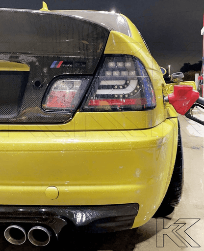 Black LED taillight set for BMW 3-series E46 Coupe (1999-2002) by K2 Industries, showing the sleek tail light design.