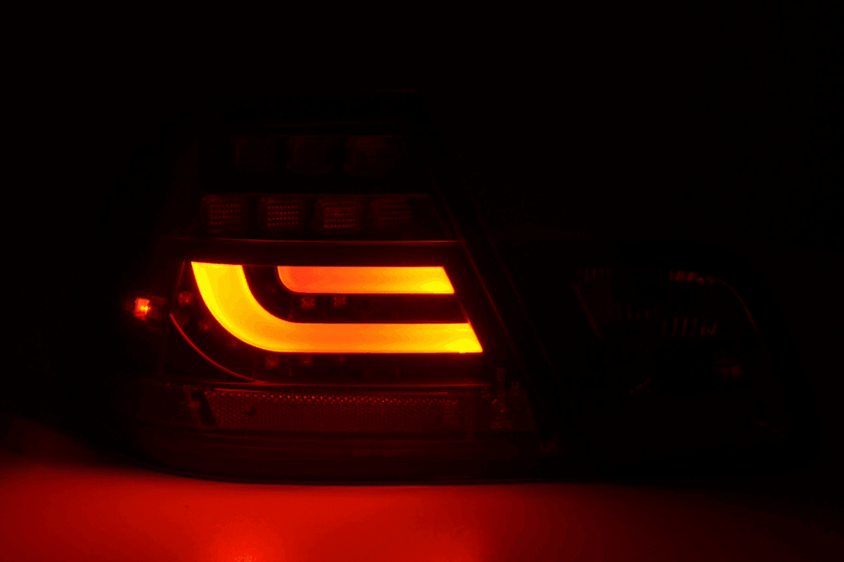 BMW 3-series E46 Coupe black LED tail lights set by K2 Industries, featuring sleek taillight design for 1999-2002 models.