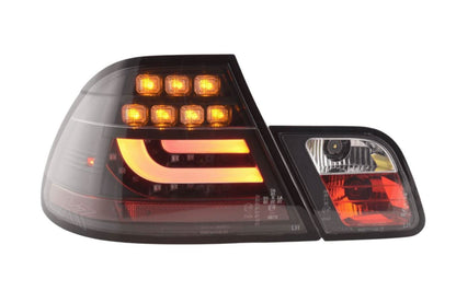 BMW 3-series E46 Coupe black LED tail light set by K2 Industries, showing sleek taillights with LED lightbar design.