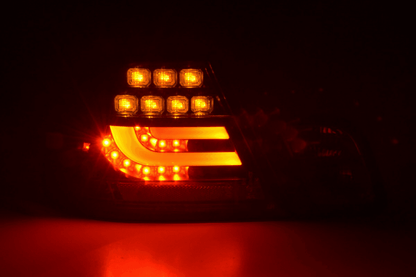 BMW 3-series E46 Coupe black LED lightbar taillights set by K2 Industries, showing the sleek rear tail light design.