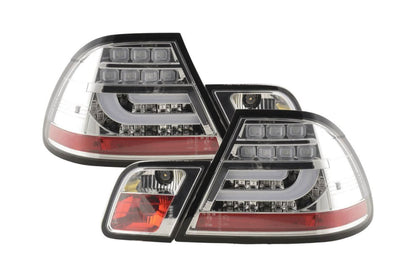 BMW 3-Series E46 Coupe chrome clear LED taillights set from K2 Industries, facelift model 2003-2007, showing the tail light assembly.
