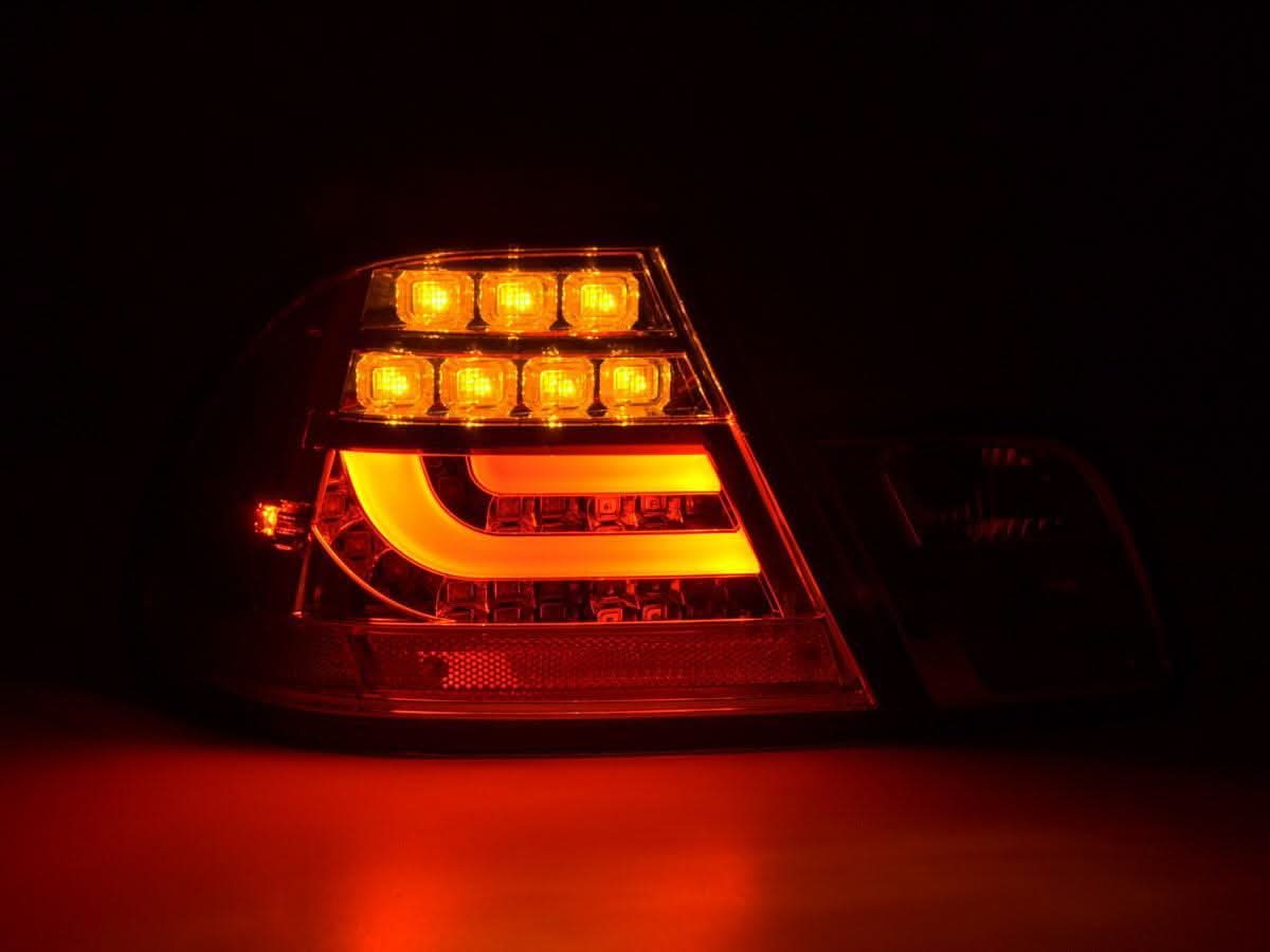 BMW 3-Series E46 Coupe chrome clear LED taillights set for facelift models (2003-2007) by K2 Industries, showing front view of lights.