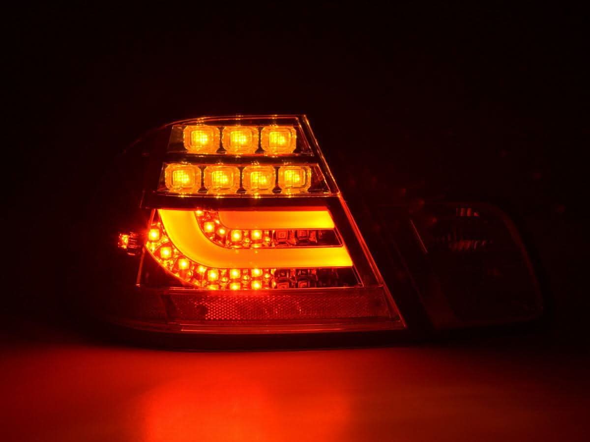 BMW 3-Series E46 Coupe chrome clear LED taillights set for facelift models, featuring sleek design and bright LED illumination.