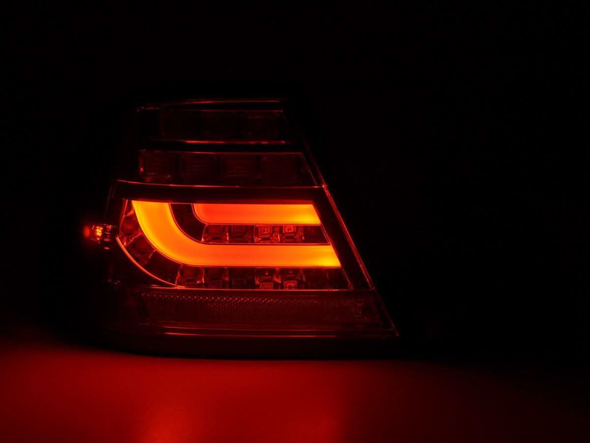 BMW 3-series E46 Coupe chrome smoked LED taillights set by K2 Industries, showing the sleek rear light design for 1999-2002 models.