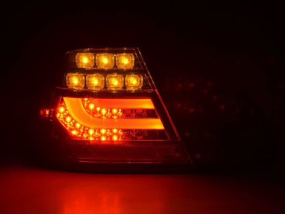BMW 3-series E46 coupe chrome smoked LED taillights set by K2 Industries, showing the sleek tail light design for 1999-2002 models.