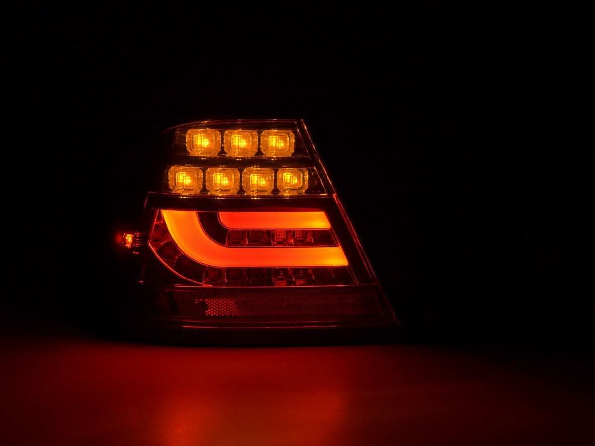 BMW 3-series E46 Coupe tail lights set with chrome and smoked LED lightbar, facelift model from 2003 to 2007 by K2 Industries.