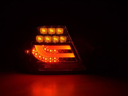 BMW 3-series E46 Coupe chrome and smoked LED tail light set with a facelift design, by K2 Industries, for 2003-2007 models