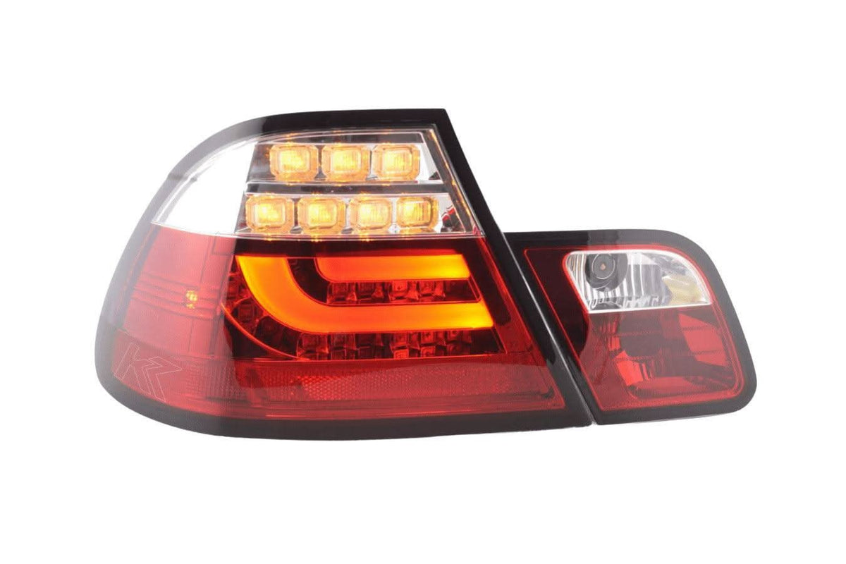 BMW 3-series E46 Coupe red LED tail light set by K2 Industries, showing the sleek taillights for models 1999-2002.