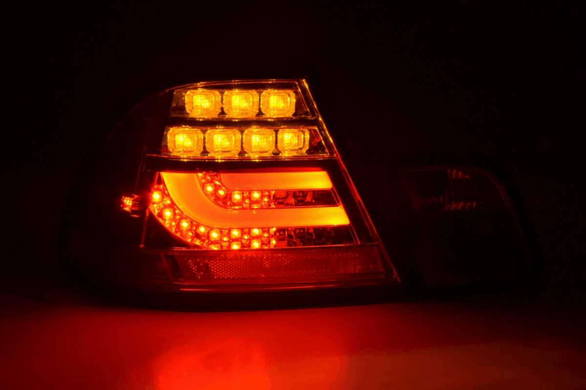 BMW 3-series E46 Coupe red LED taillights set by K2 Industries, showing the sleek tail light design for 1999-2002 models.