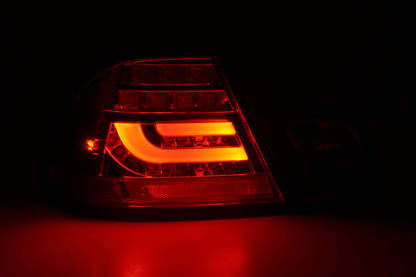 BMW 3-series E46 Coupe red LED tail light set by K2 Industries, showing sleek taillights with integrated LED lightbar for 1999-2002 models.
