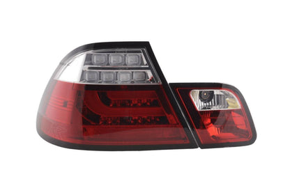 BMW 3-Series E46 Coupe red LED taillights set by K2 Industries, showing the sleek tail light assembly for 2003-2007 models.