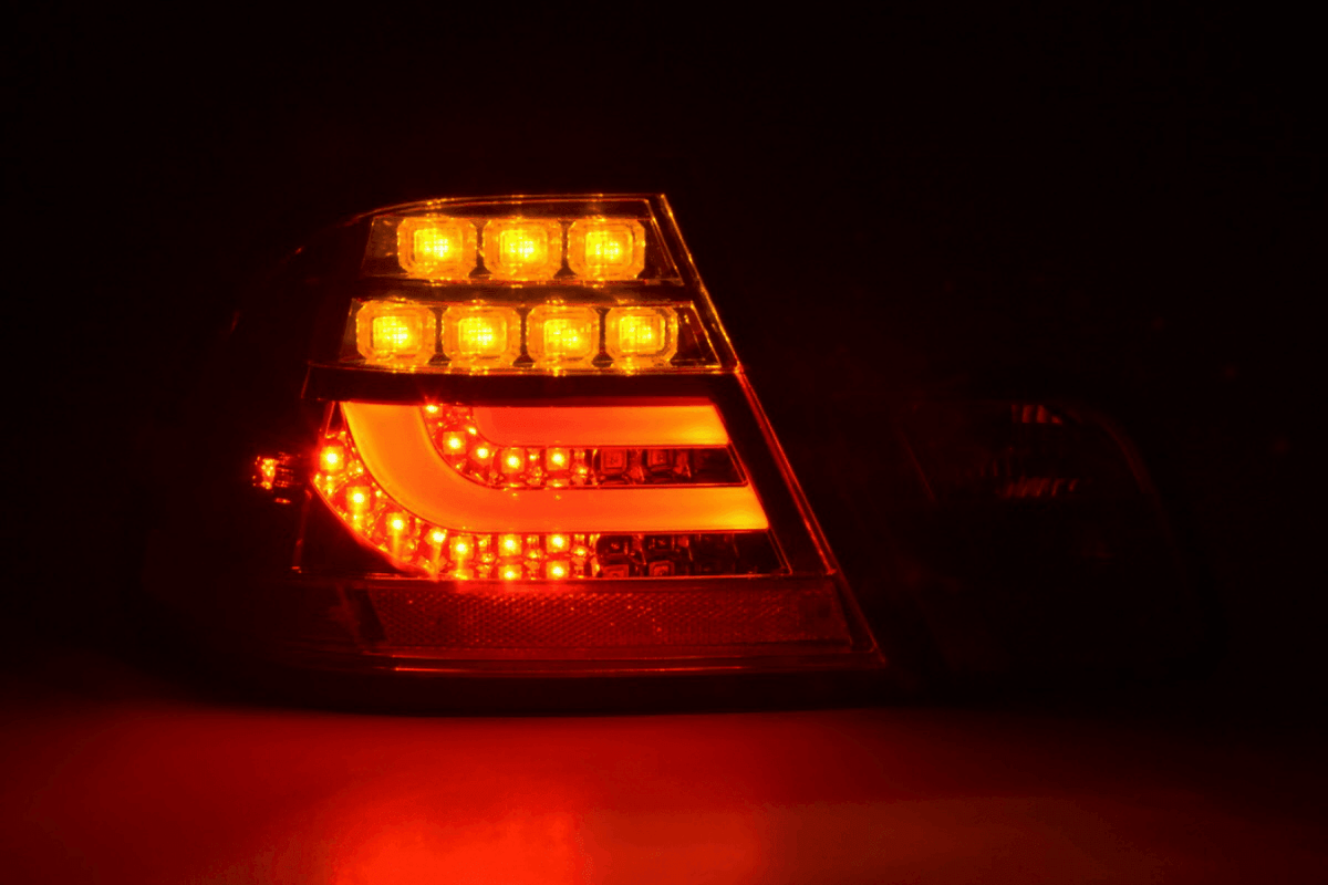 BMW 3-series E46 Coupe red LED tail light set by K2 Industries, showing the sleek tail light assembly for 2003-2007 models.