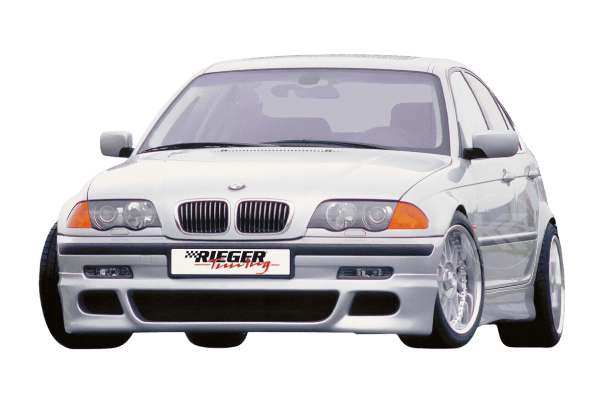 BMW 3-Series E46 Rieger front spoiler extension with M5 look, designed for sedans and wagons, by K2 Industries.
