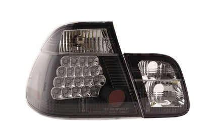 Black BMW 3 Series E46 sedan Altezza style LED taillights for pre-facelift models, featuring sleek design for 1998-2001.
