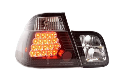 Black LED taillights for BMW 3 Series E46 Sedan, Altezza style, pre-facelift 1998-2001, by K2 Industries.