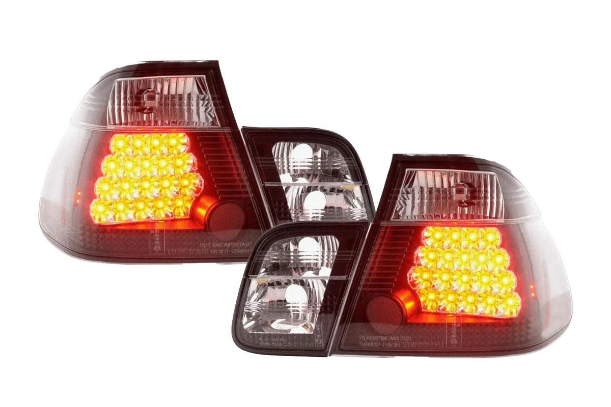 Black BMW 3 Series E46 Sedan Altezza style LED taillights, pre-facelift model from 1998-2001, by K2 Industries.