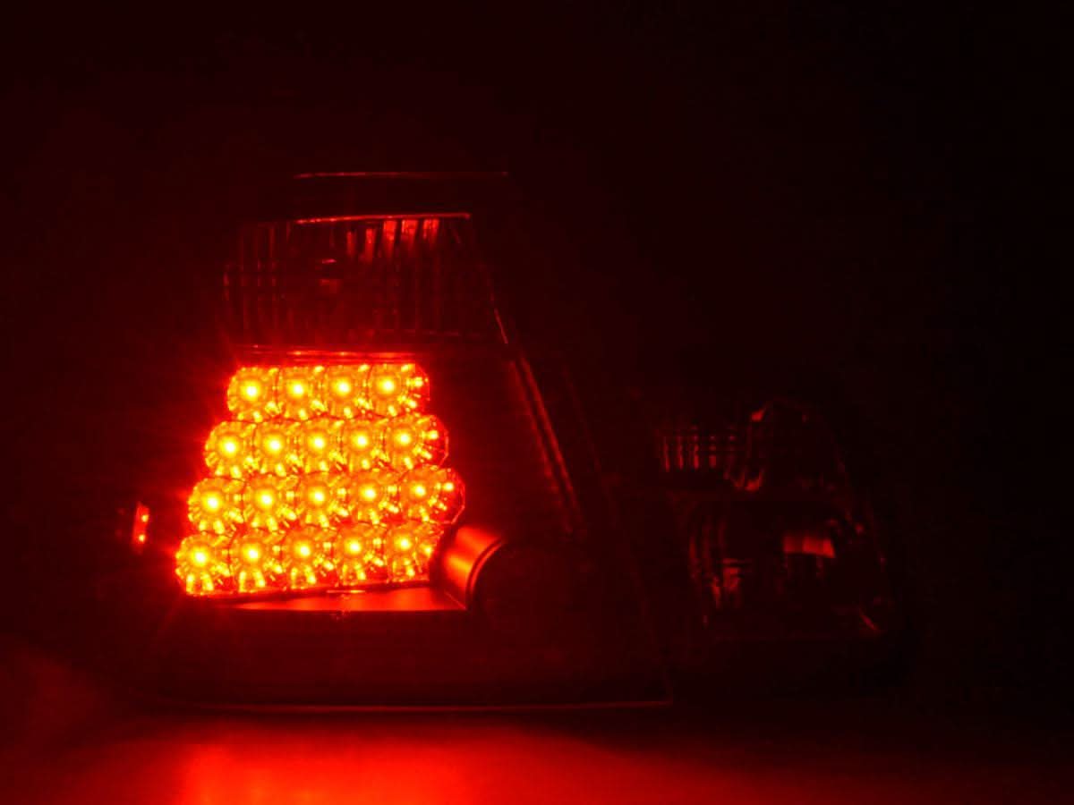 Black BMW 3 Series E46 sedan Altezza style LED taillights for pre-facelift models (1998-2001) by K2 Industries, showing the rear light assembly.