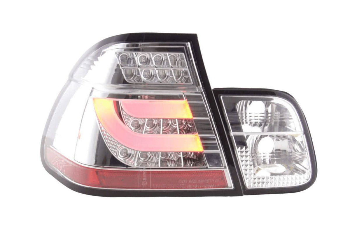 BMW 3-Series E46 Sedan chrome LED tail lights for pre-facelift models, featuring sleek design and bright illumination.
