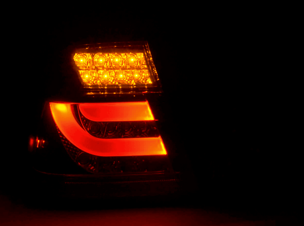 BMW 3-series E46 sedan chrome smoked LED taillights set by K2 Industries, showing the sleek design and smoked lens.