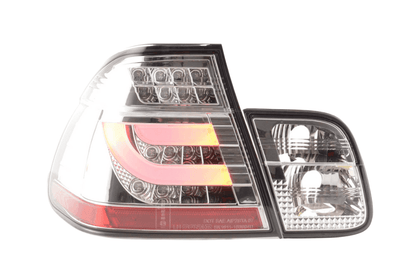 BMW 3-series E46 sedan chrome and clear LED tail light set for facelift models (2002-2005) by K2 Industries.