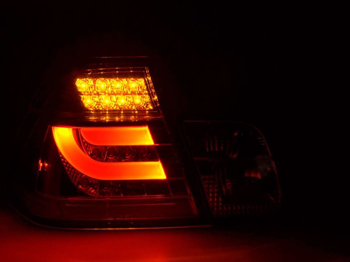 BMW 3-series E46 Sedan chrome and clear LED taillights set with lightbar, for facelift models 2002-2005, by K2 Industries.