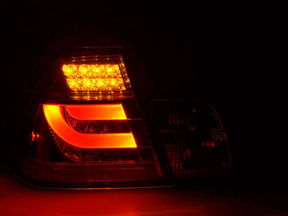 BMW 3-series E46 Sedan chrome and clear LED taillights set with lightbar, for facelift models 2002-2005, by K2 Industries.