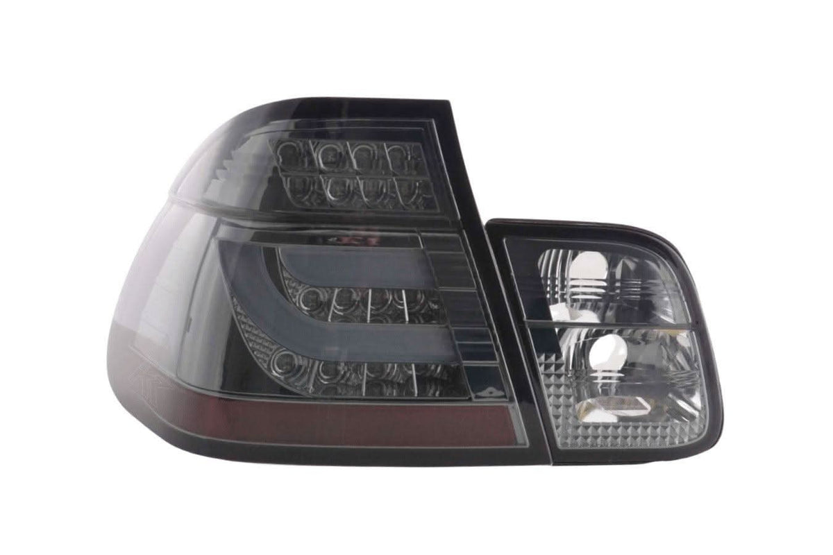 BMW 3-series E46 sedan chrome and smoked LED taillights set, facelift model 2002-2005, by K2 Industries.