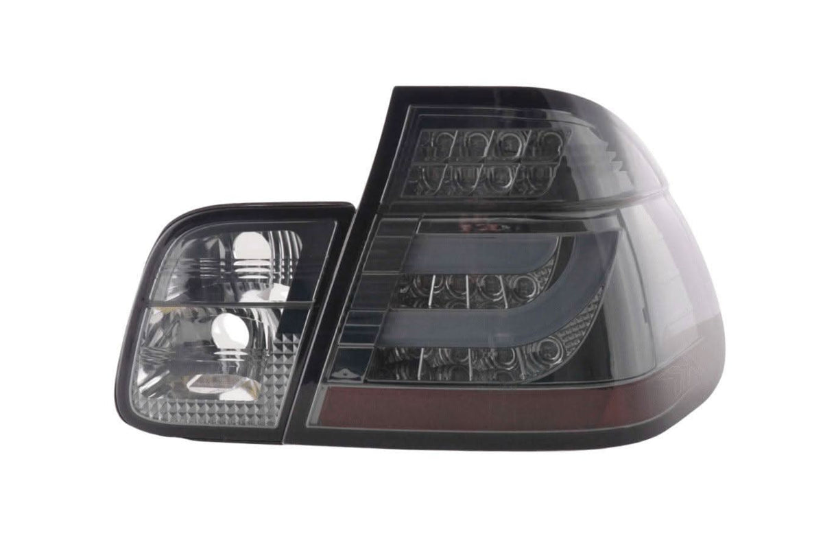 BMW 3-series E46 sedan chrome and smoked LED taillights set for facelift models 2002-2005 by K2 Industries.