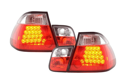 Red Altezza style taillights set for BMW 3-series E46 sedan pre-facelift 1998-2001 by K2 Industries, showcasing sleek rear light design.