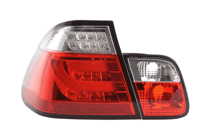 BMW 3 Series E46 sedan red LED taillights set by K2 Industries, featuring facelift design for 2003-2006 models.