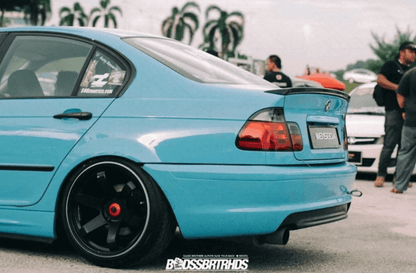 BMW 3 Series E46 Sedan red LED taillights set with facelift design, installed on the rear of the vehicle.