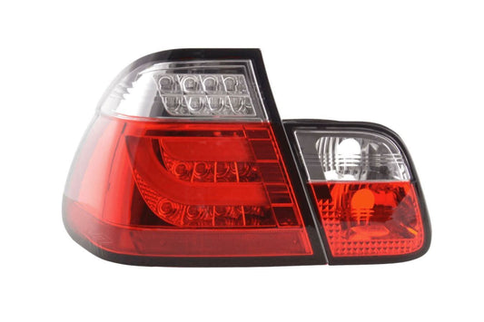 BMW 3-series E46 sedan red LED tail light set by K2 Industries, pre-facelift 1998-2001, showing the taillight assembly.