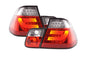 BMW 3-Series E46 sedan red LED tail light set by K2 Industries, pre-facelift model (1998-2001), showing installed taillights.
