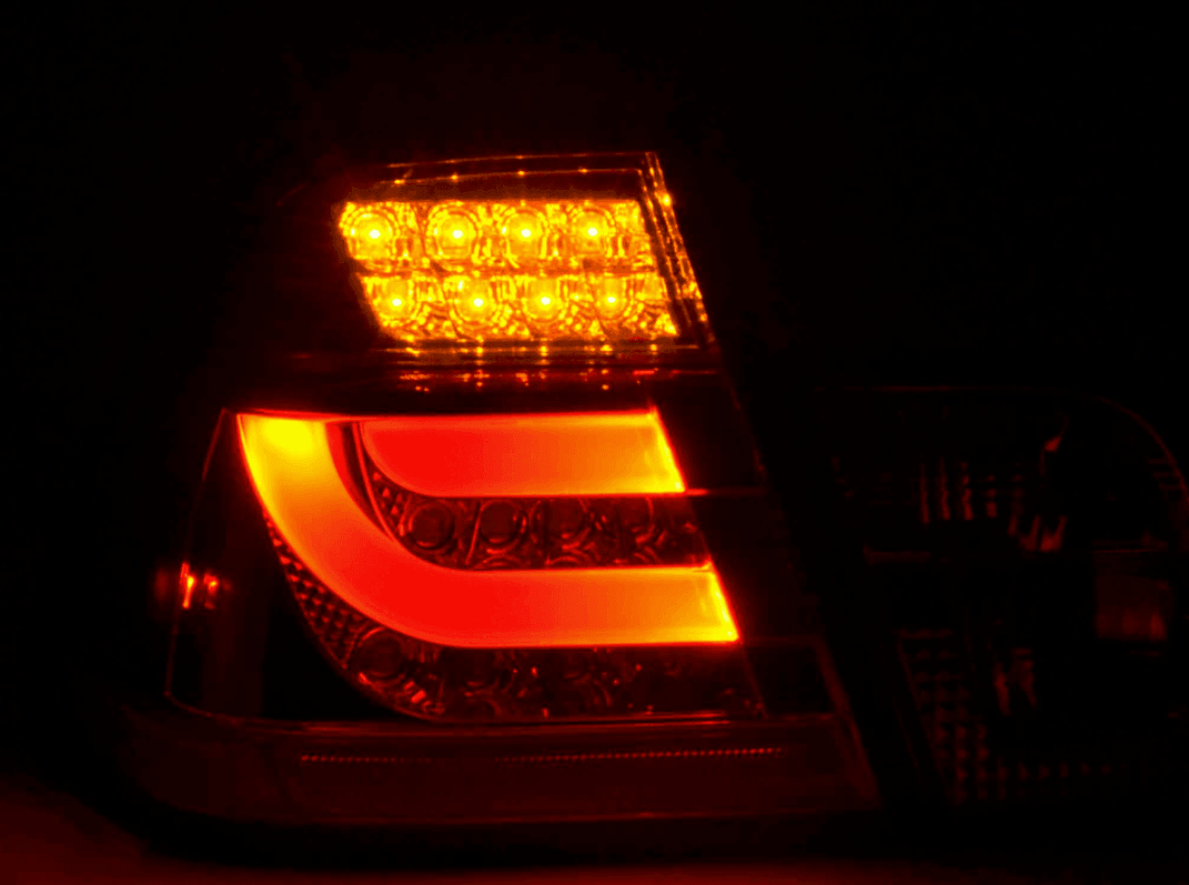 BMW 3-Series E46 sedan red LED tail light set by K2 Industries, pre-facelift model (1998-2001), showing the rear light assembly.