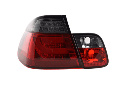 BMW 3-series E46 sedan red smoke LED tail lights set by K2 Industries, 2002-2005, showing sleek taillight design.