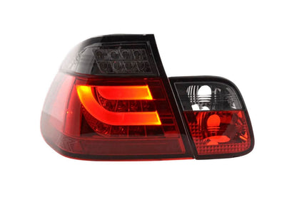 BMW 3-series E46 Sedan red smoke LED taillights set by K2 Industries, showing sleek rear lights for 2002-2005 models.