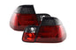 Red smoke LED tail light set for BMW 3-series E46 Sedan 2002-2005, K2 Industries tail lights with sleek design.