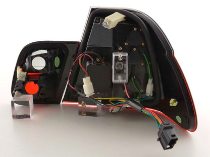 BMW 3-Series E46 sedan red smoke LED tail light set by K2 Industries, showcasing sleek taillight design for 2002-2005 models.