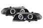 BMW 3-series E46 Sedan/Touring black angel eyes headlight set by K2 Industries, for 1998-2001 models, featuring stylish LED rings.