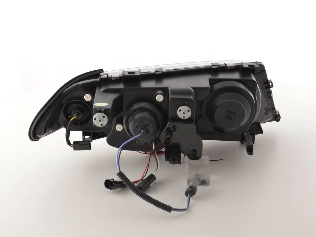 BMW 3-series E46 Sedan/Touring black angel eyes headlight set by K2 Industries, featuring sleek design for 1998-2001 models.