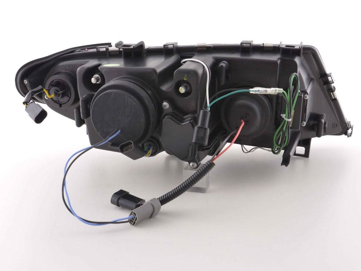 Black U Eye LED headlights for BMW 3-series E46 Sedan and Touring (2002-2005) by K2 Industries, showing front view with clear lenses.
