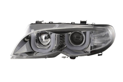 BMW 3-series E46 sedan/touring chrome U-eye headlights with LED accents, 2002-2005, by K2 Industries.