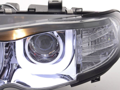BMW 3-series E46 Sedan/Touring chrome U-eye headlights by K2 Industries, featuring LED design for 2002-2005 models.