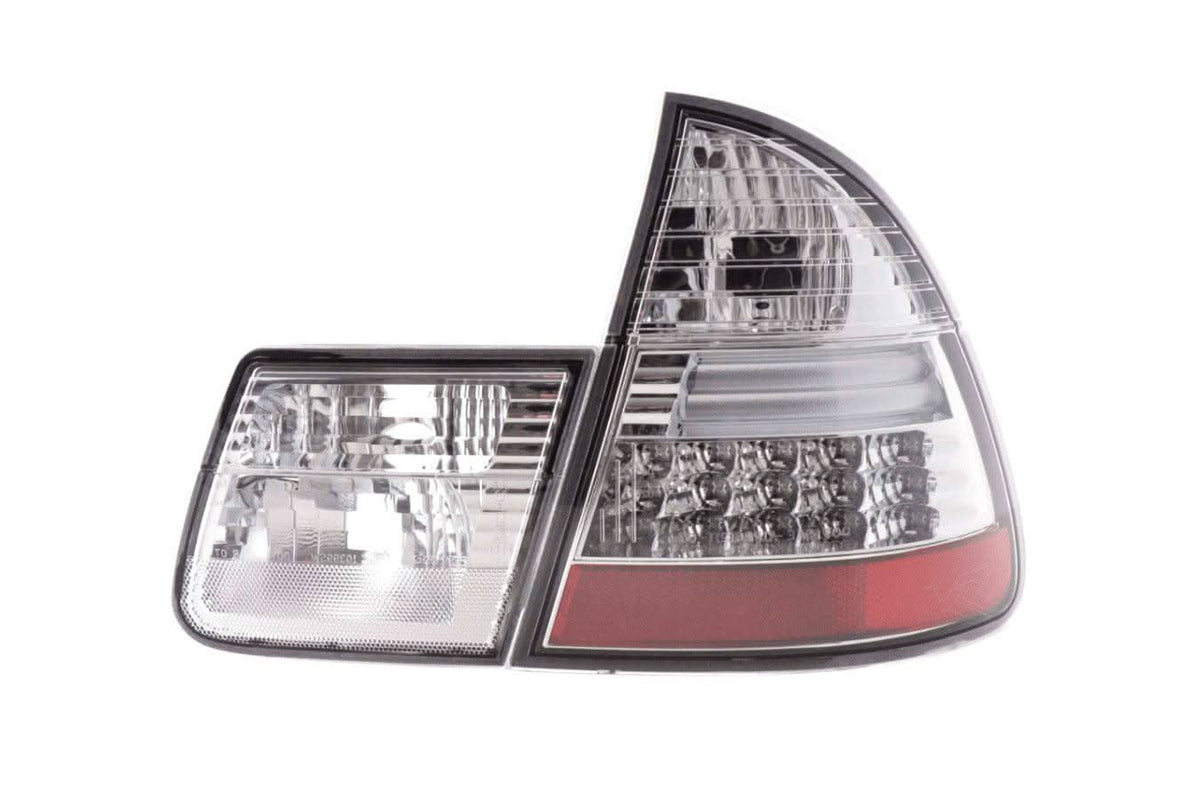 BMW 3-Series E46 Wagon chrome clear LED taillights by K2 Industries, showing sleek tail light design for 1998-2005 models.