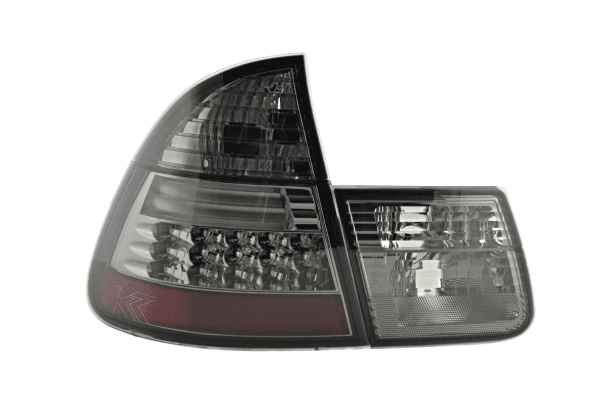 BMW 3-series E46 Wagon smoked LED taillights set by K2 Industries, 1999-2005, showing sleek, tinted tail light design.