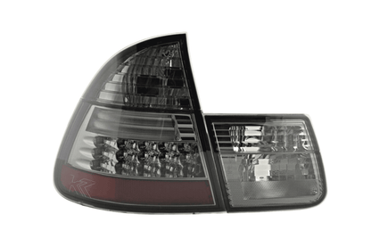 BMW 3-series E46 Wagon smoked LED taillights set by K2 Industries, 1999-2005, showing sleek, tinted tail light design.