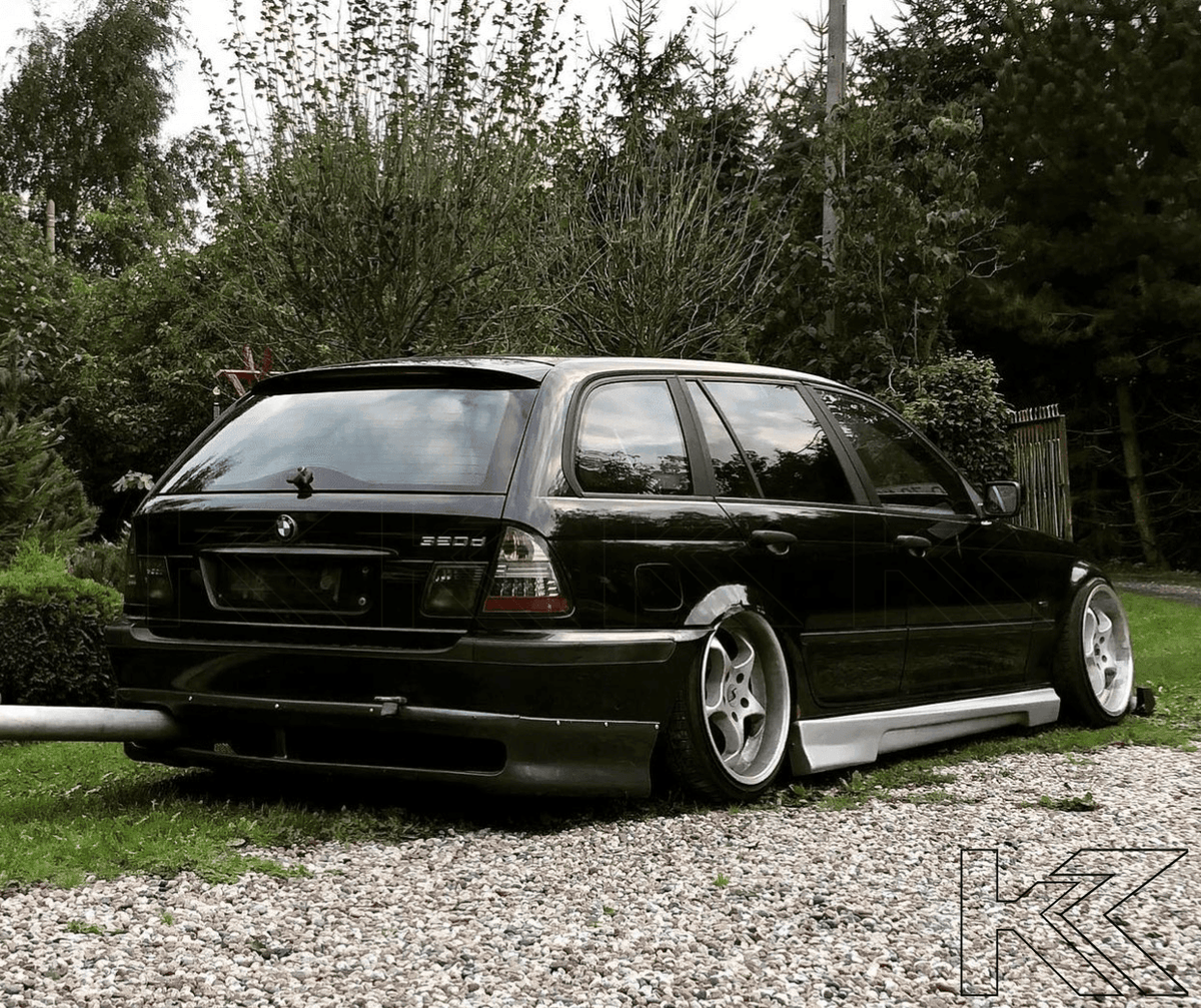BMW 3-series E46 Wagon smoked LED tail lights set by K2 Industries, for 1999-2005 model with tinted, sleek taillight design.